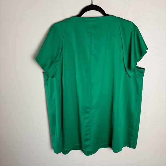Lane Bryant Green V-Neck Flutter Sleeve Blouse 20 - Picture 9 of 12